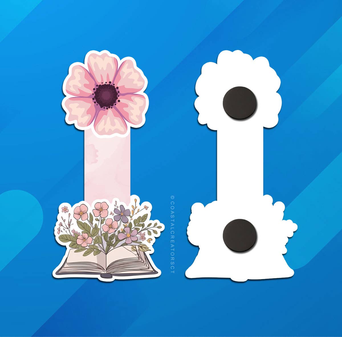 Open Book with Pink Flowers Magnetic Bookmark