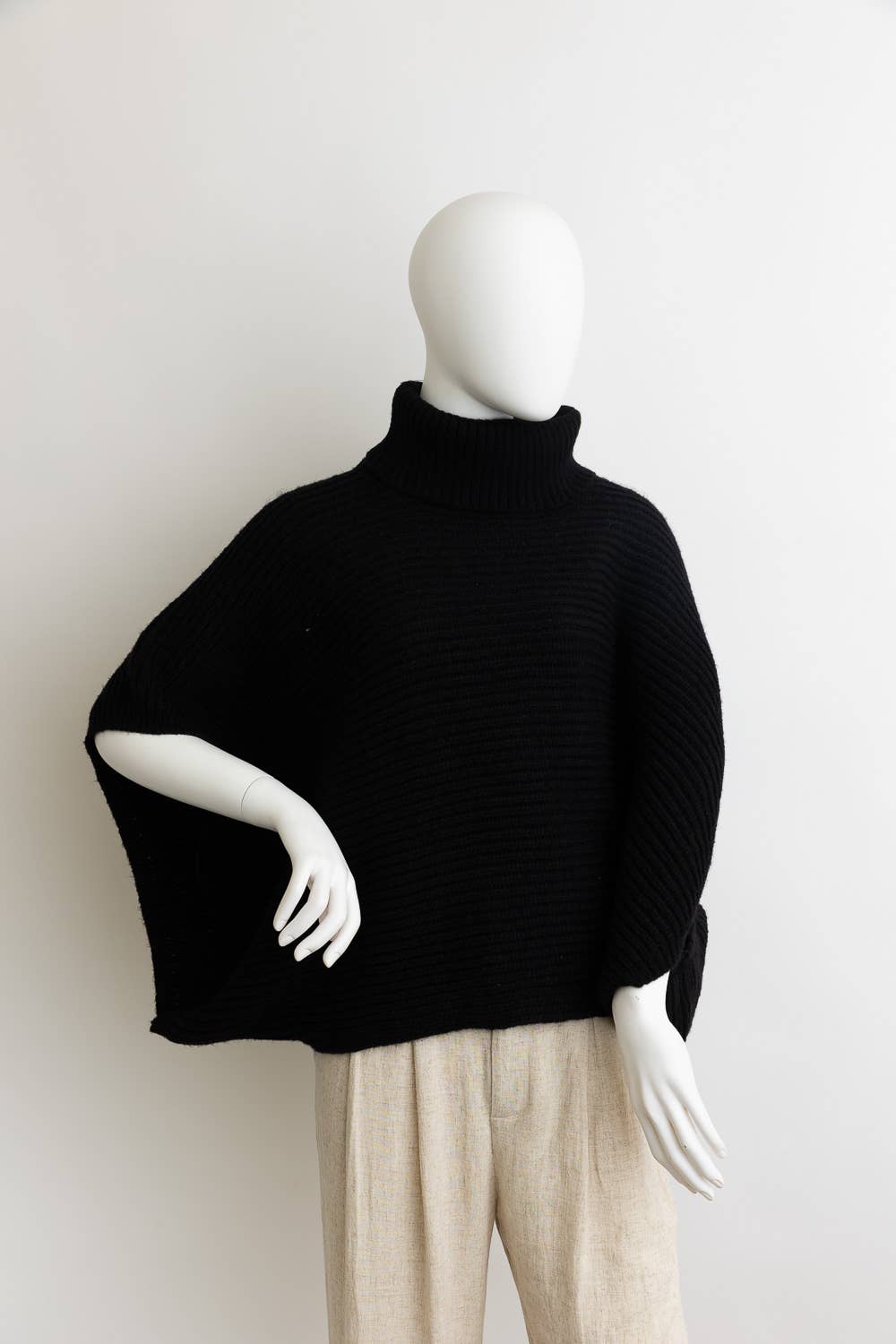 Turtleneck Ribbed Knit Poncho w/ Armholes