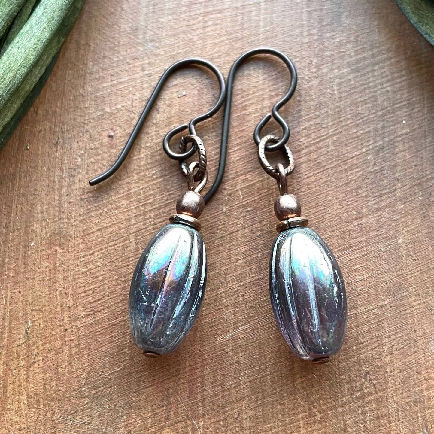 Amethyst Luster Oval Drop Earrings Copper Earthy Jewelry