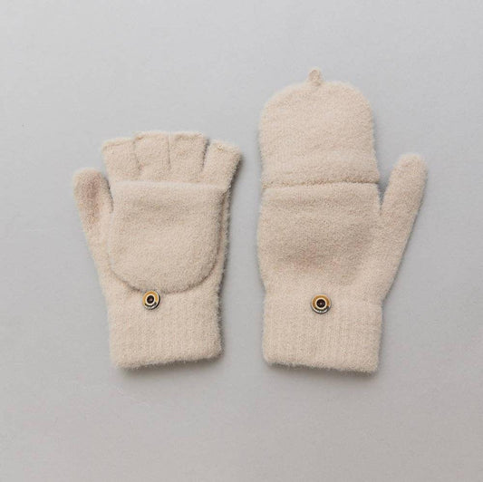 Winter Knit Convertible Fingerless Gloves with Mitten Flap