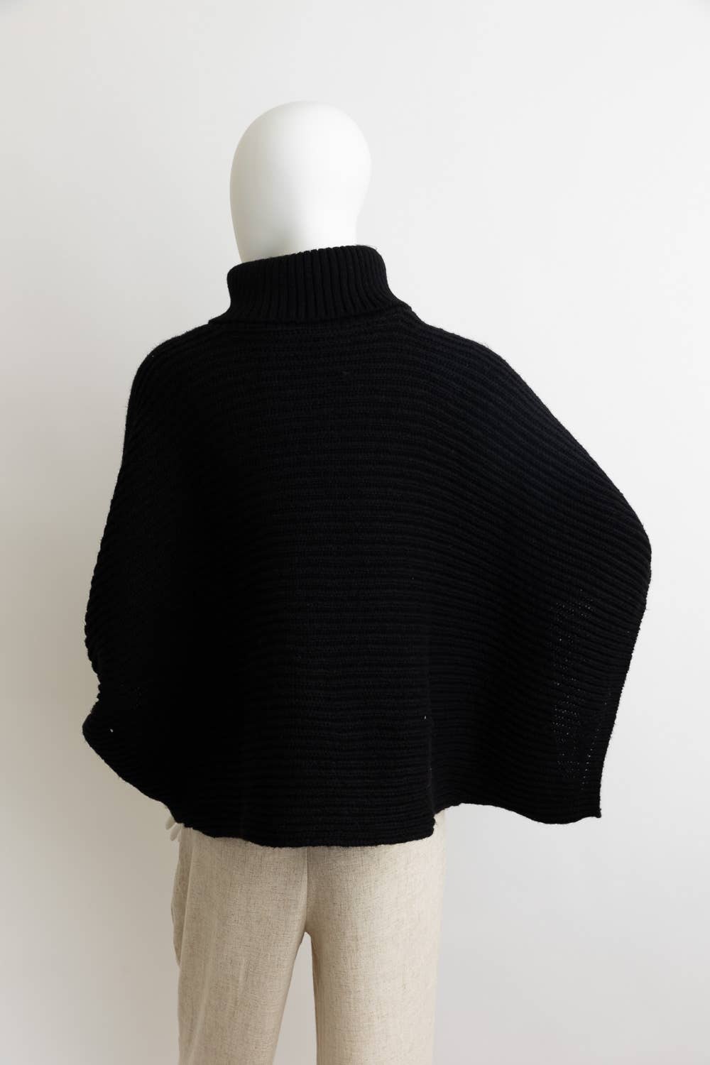 Turtleneck Ribbed Knit Poncho w/ Armholes