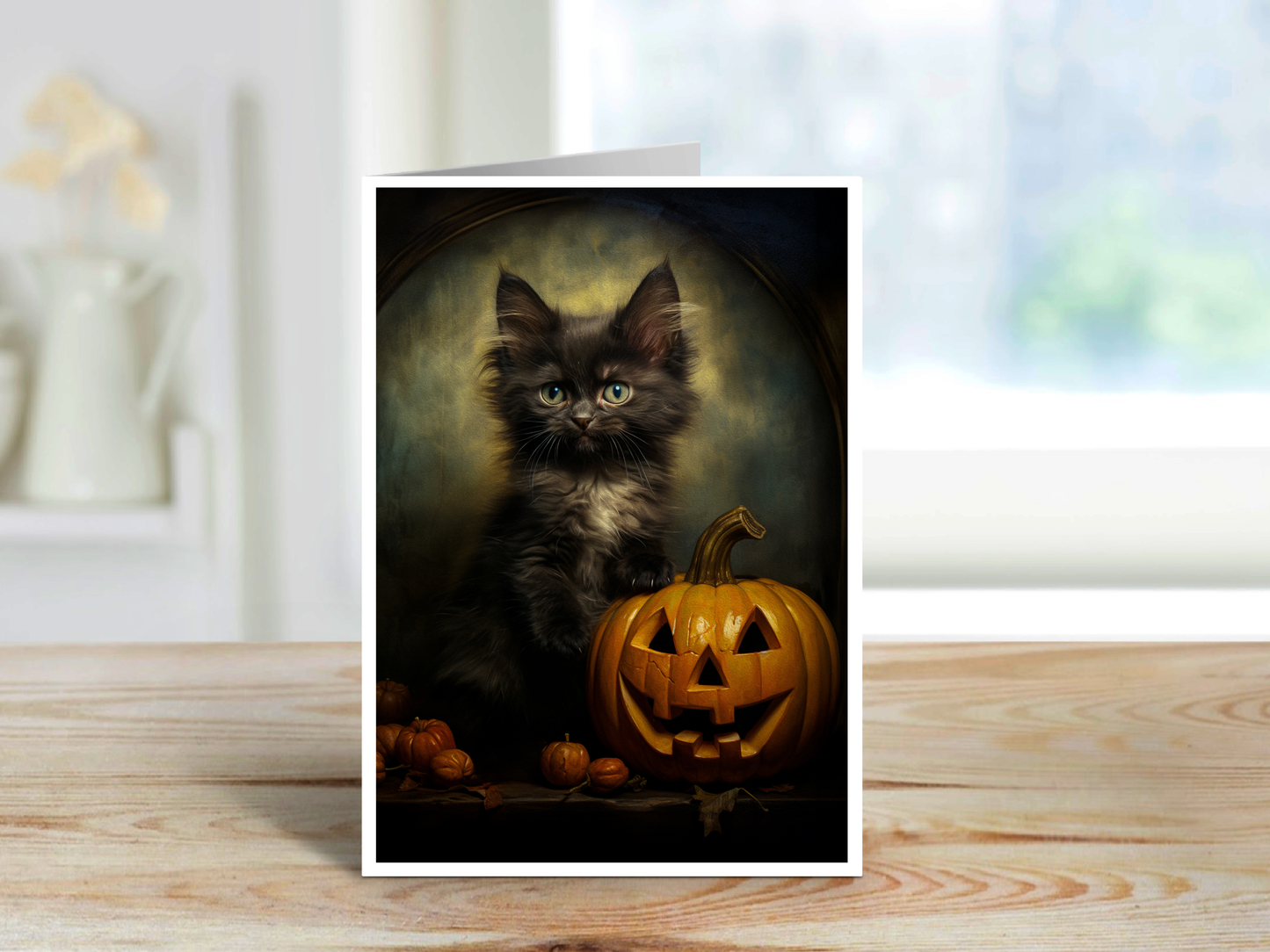 Black Cat and Jack O' Lantern Pumpkin Blank Card