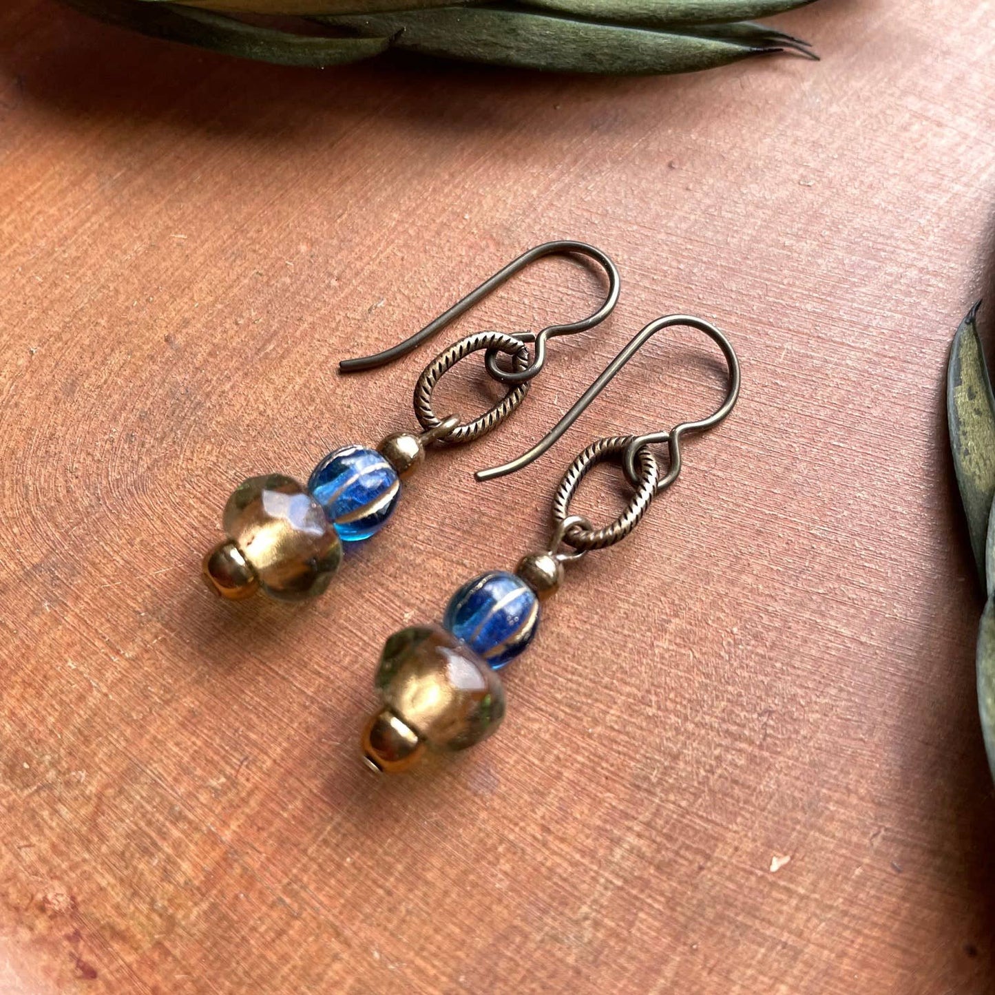 Topaz & Sapphire Old World Fusion Earrings - Glass Niobium