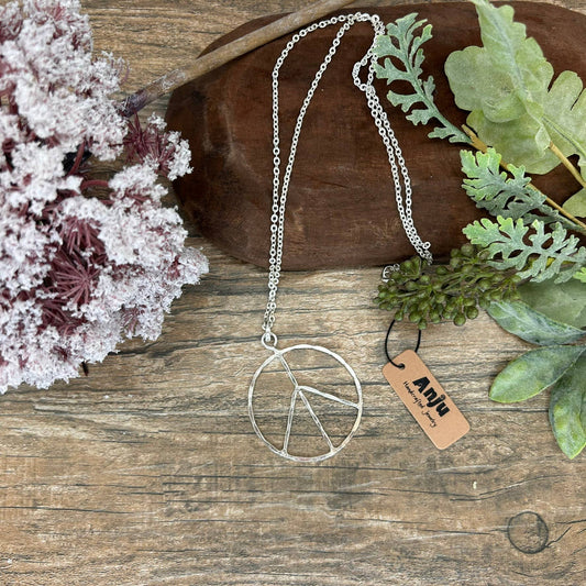 Silver Plated Pendant Necklace - Large Peace Sign