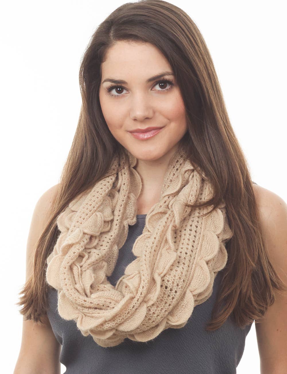 Oversized Scalloped Ruffle Knit Infinity Loop Scarf