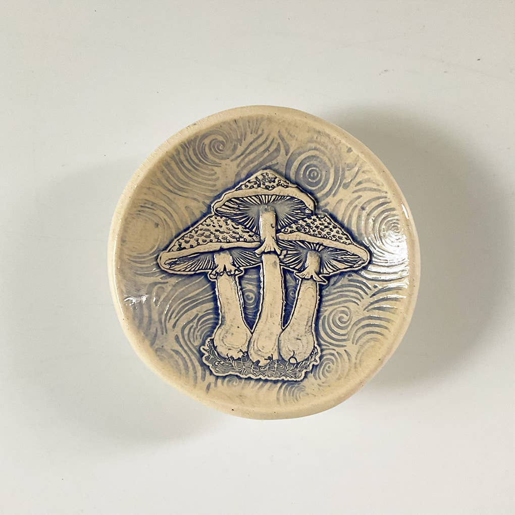 Handmade Pottery Dish Bowl - Mushrooms