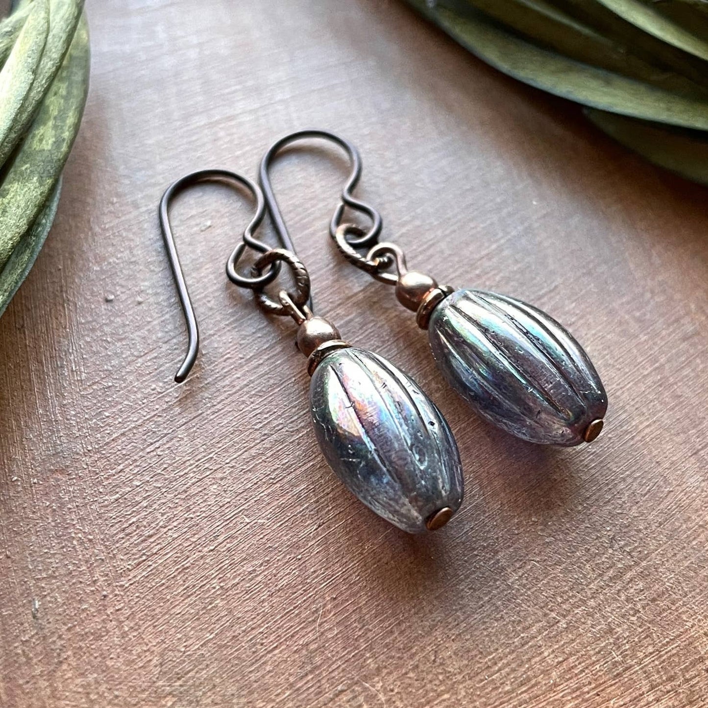 Amethyst Luster Oval Drop Earrings Copper Earthy Jewelry