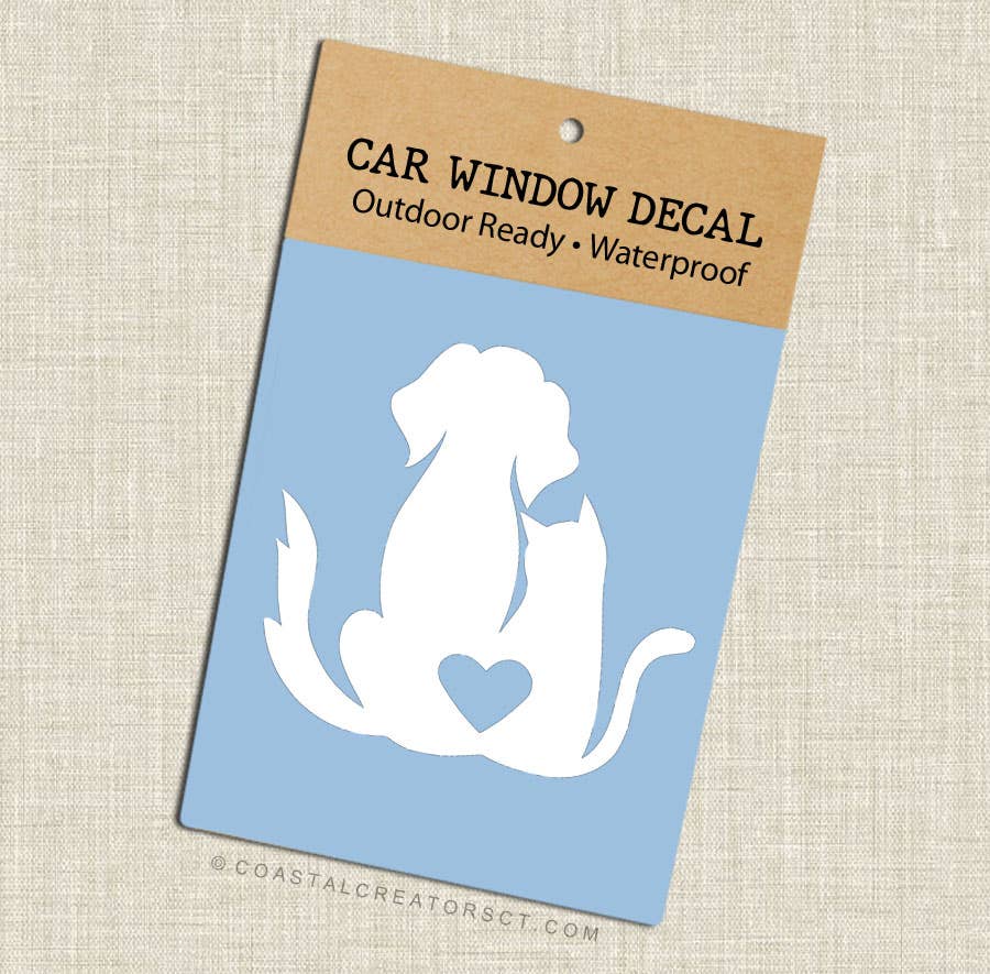 Dog and Cat Heart White Vinyl Car Window Decal