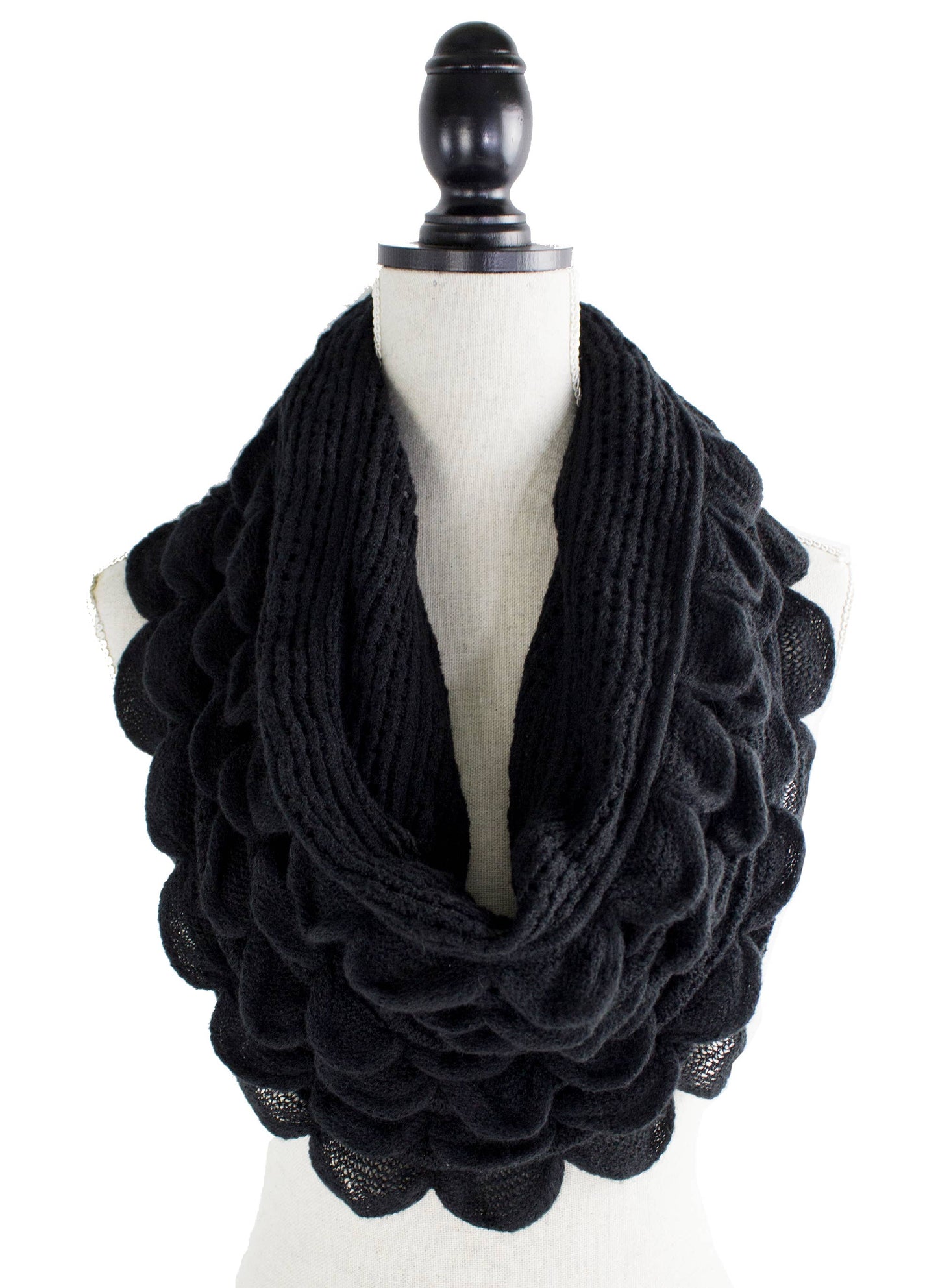 Oversized Scalloped Ruffle Knit Infinity Loop Scarf