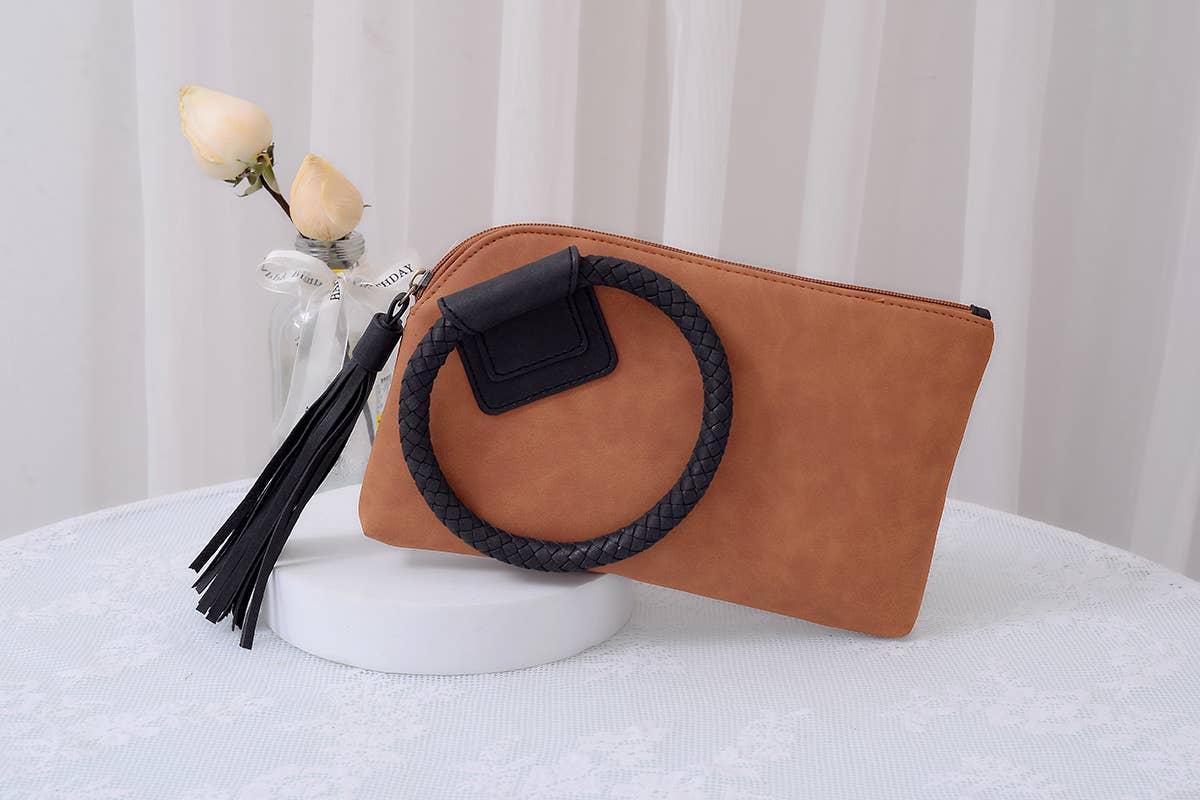 Fashion Cuff Handle Tassel Wristlet Clutch