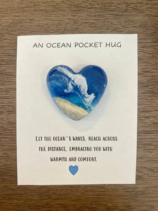 Ocean Pocket Hug Card - Beach Theme Sand and Resin Heart