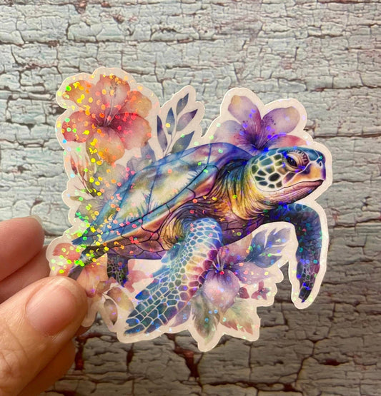Sea Turtle Watercolor Die Cut Vinyl Sticker