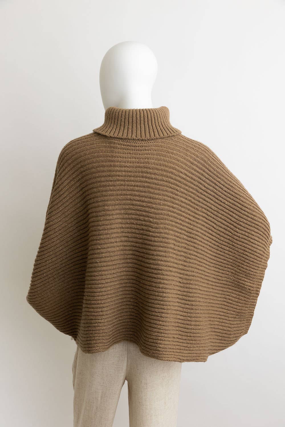 Turtleneck Ribbed Knit Poncho w/ Armholes