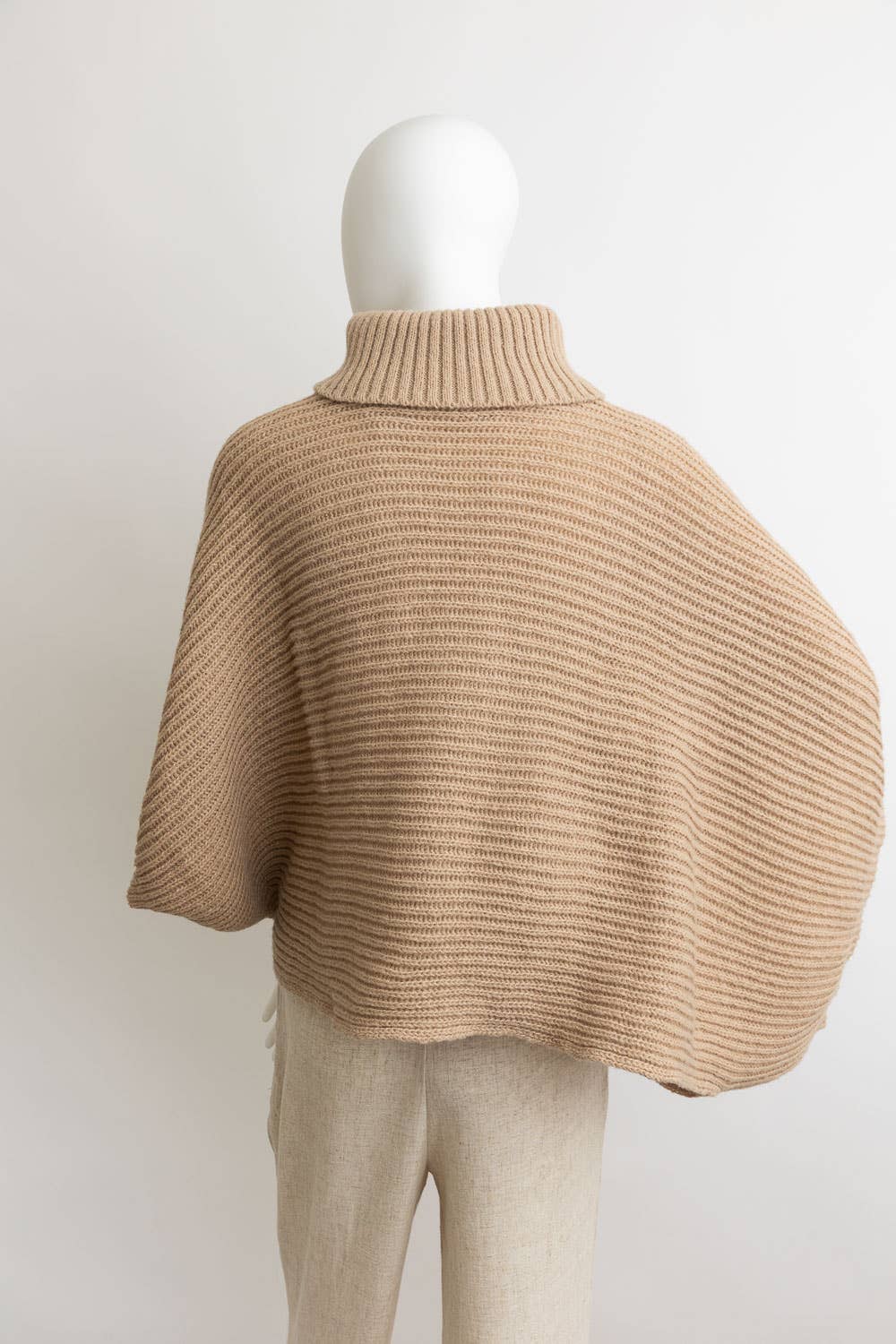 Turtleneck Ribbed Knit Poncho w/ Armholes