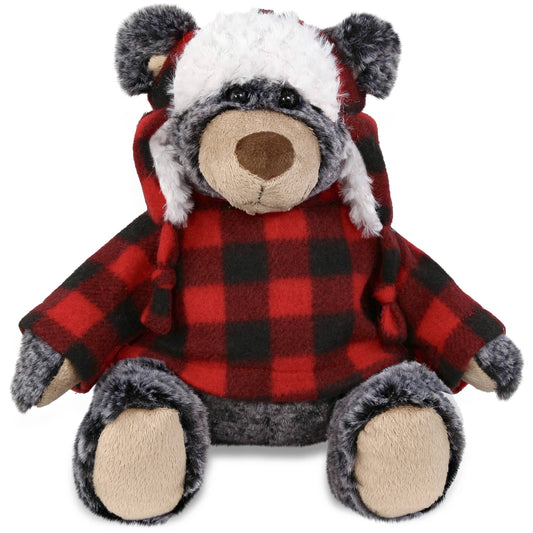 Super Soft Plush - Red Plaid Outfit - Black Bear