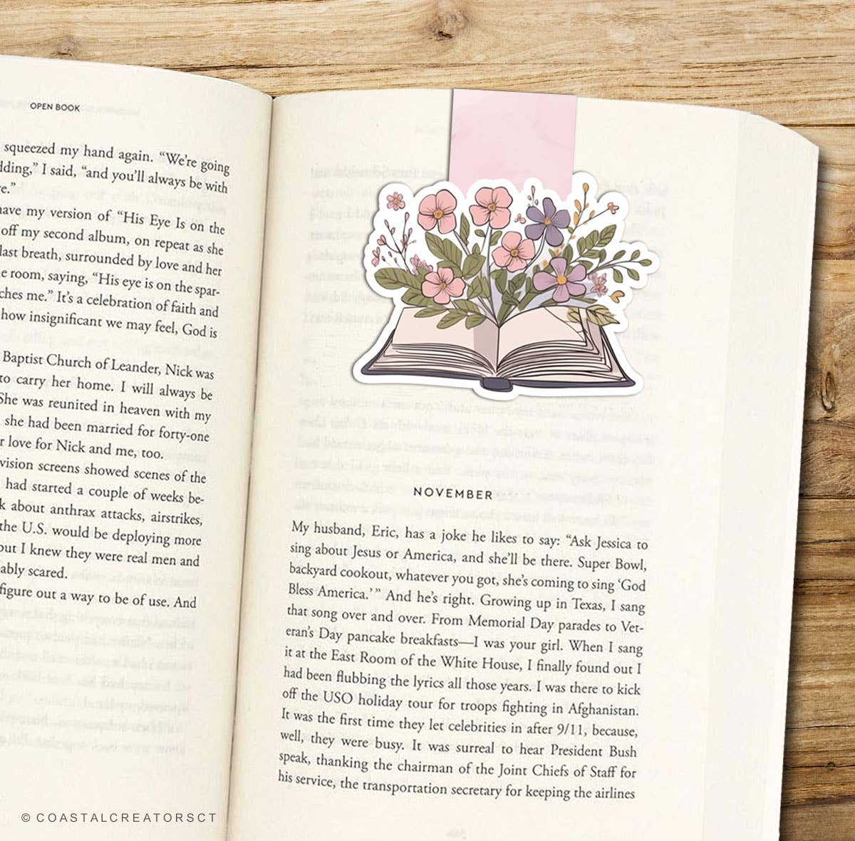 Open Book with Pink Flowers Magnetic Bookmark