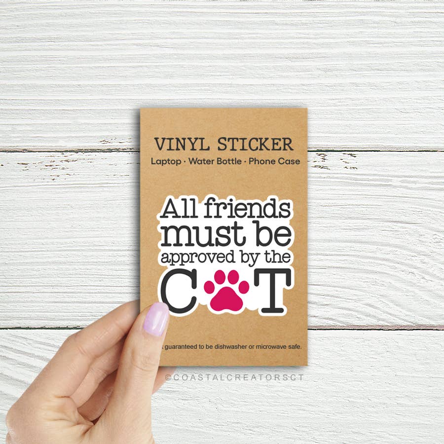 All Friends Must be Approved by Cat Laptop Bottle Sticker