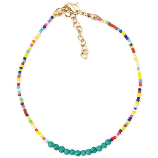 Turquoise & Rainbow Bead Anklet