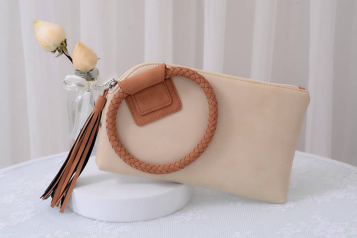 Fashion Cuff Handle Tassel Wristlet Clutch