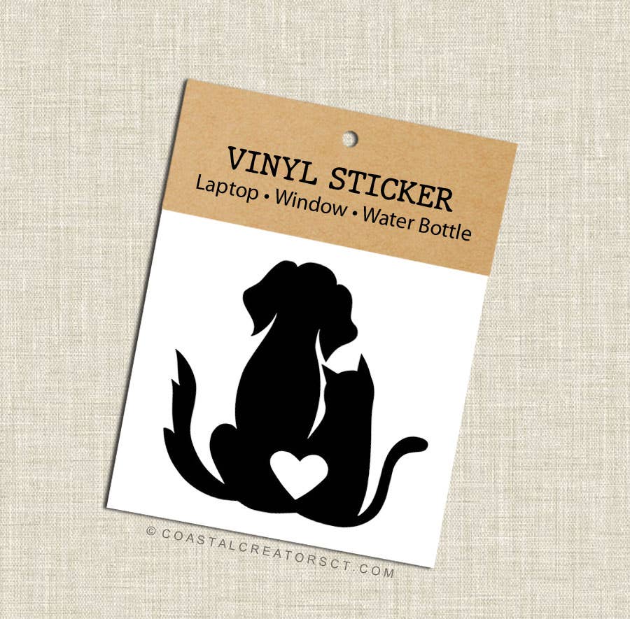 Dog and Cat Heart Vinyl Laptop or Bottle Sticker (Black)