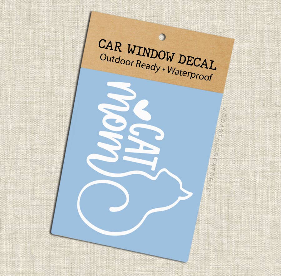 "Cat Mom" White Vinyl Car Window Sticker Decal