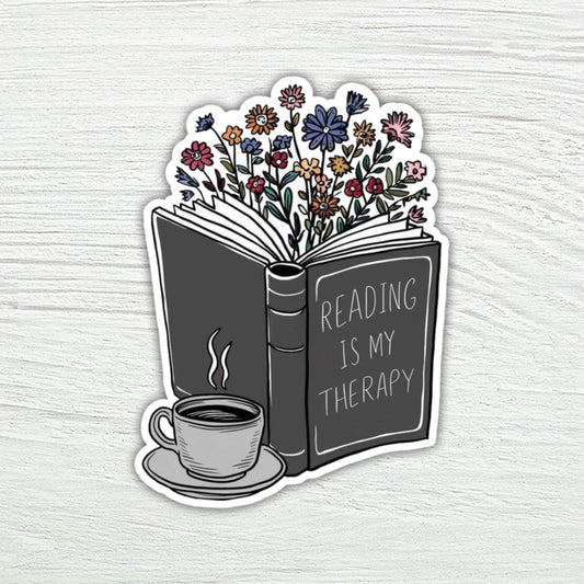 Reading is My Therapy Laptop Kindle Water Bottle Sticker