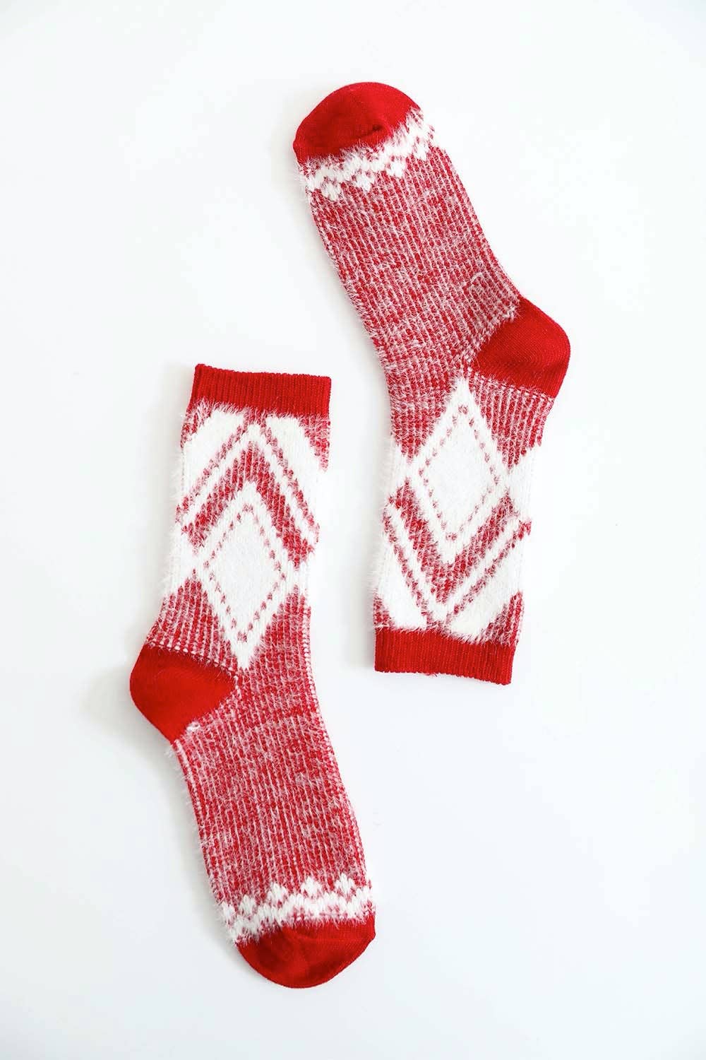 Faux Mohair Diamond Pattern Socks