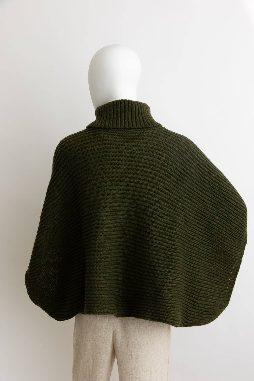 Turtleneck Ribbed Knit Poncho w/ Armholes