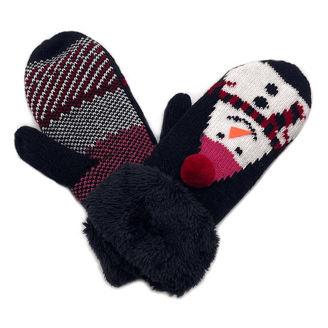 Snowman Mitten with Faux Fur Cuffs