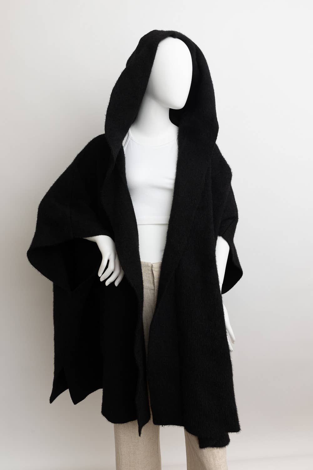 Cozy Plush Solid Color Hooded Ruana