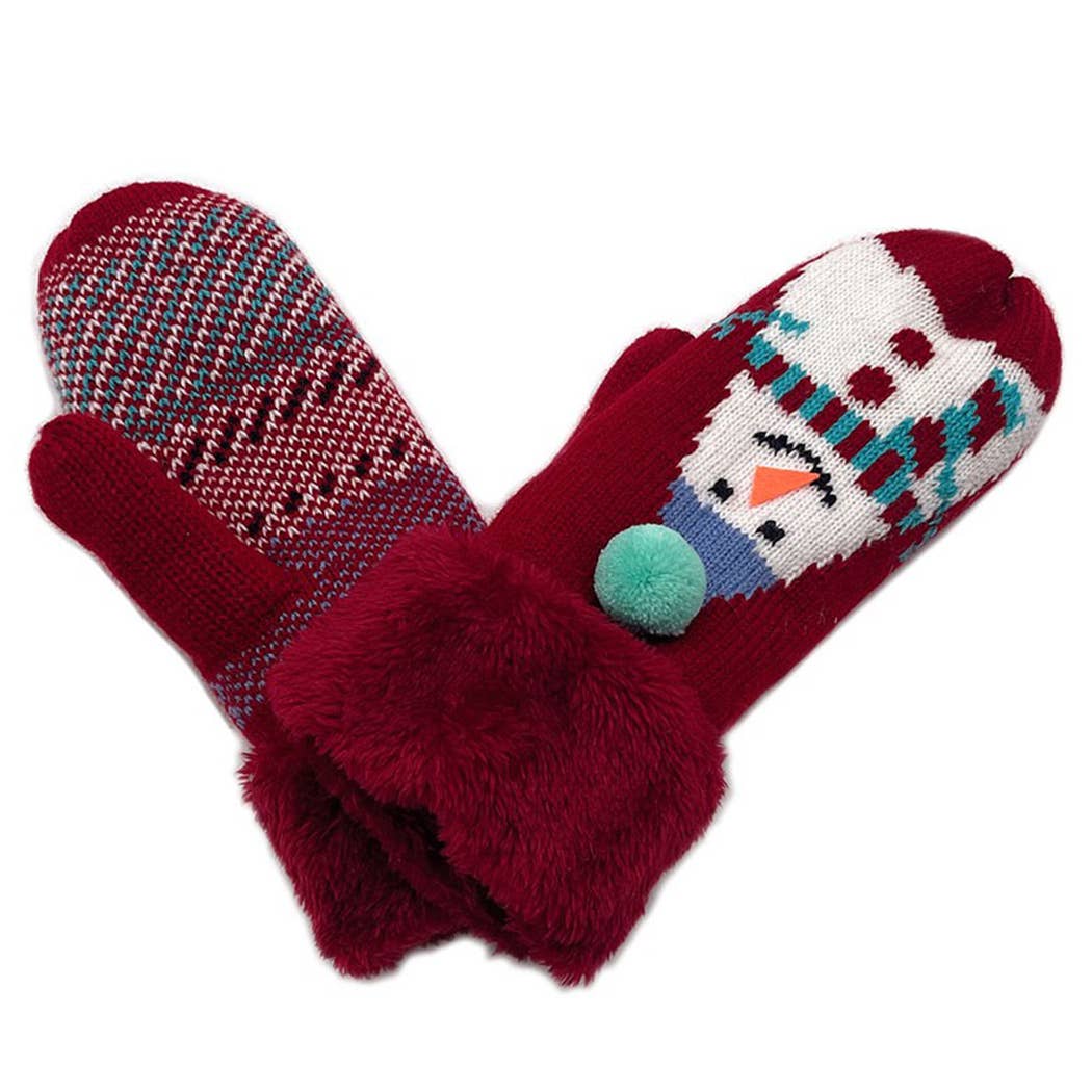 Snowman Mitten with Faux Fur Cuffs