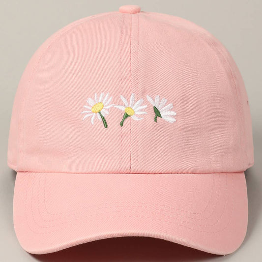 Daisy Flowers Embroidery Cotton Baseball Cap