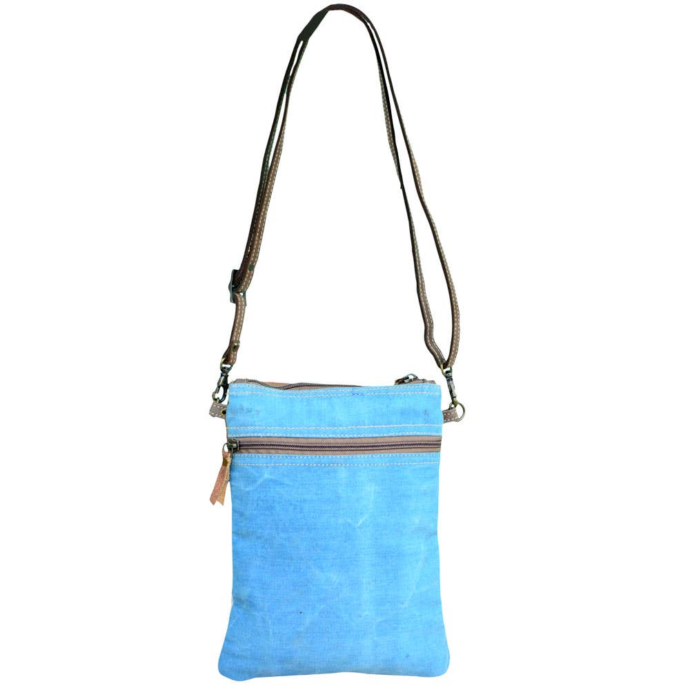 Blue Canvas And Flowers Shoulder Bag