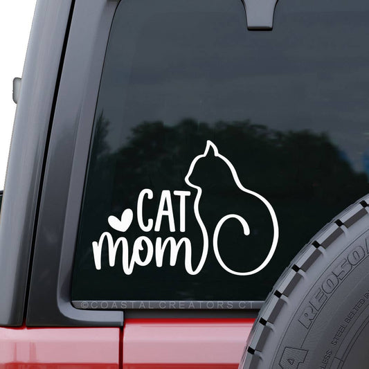 "Cat Mom" White Vinyl Car Window Sticker Decal