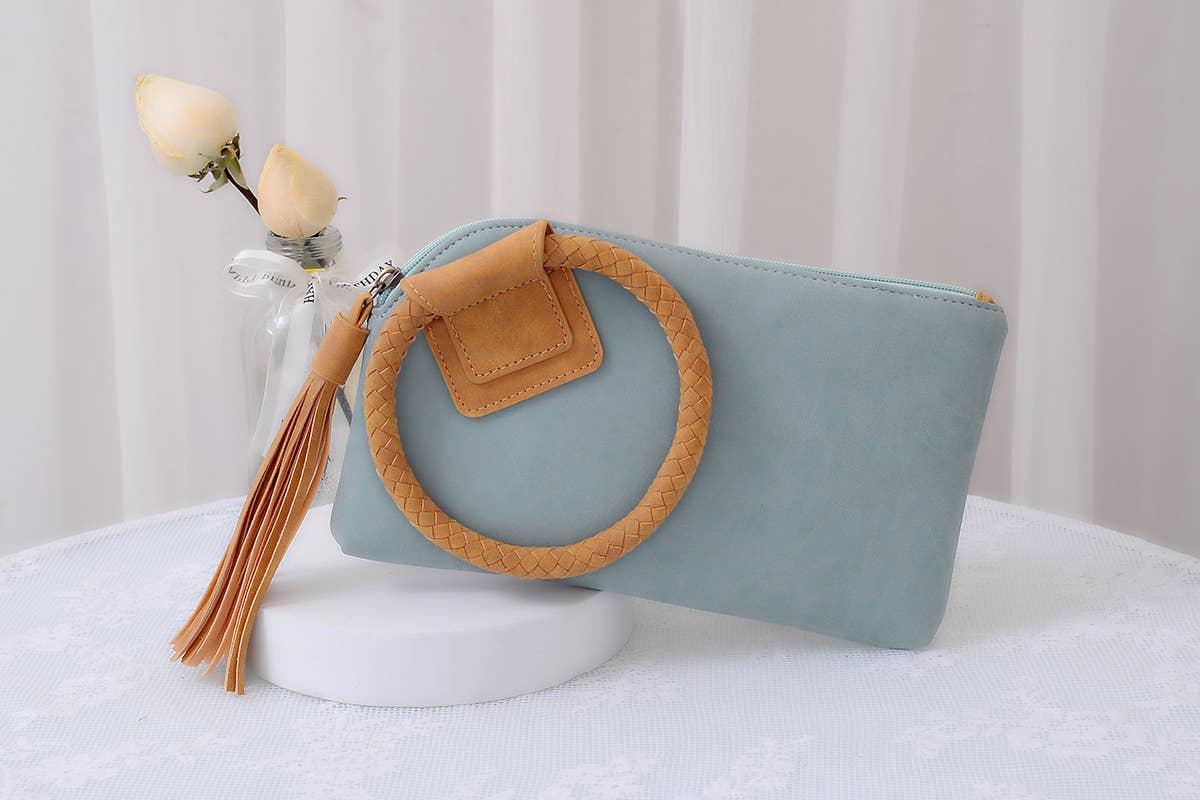 Fashion Cuff Handle Tassel Wristlet Clutch