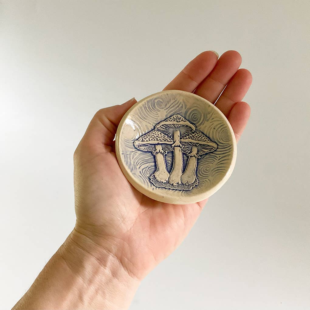 Handmade Pottery Dish Bowl - Mushrooms